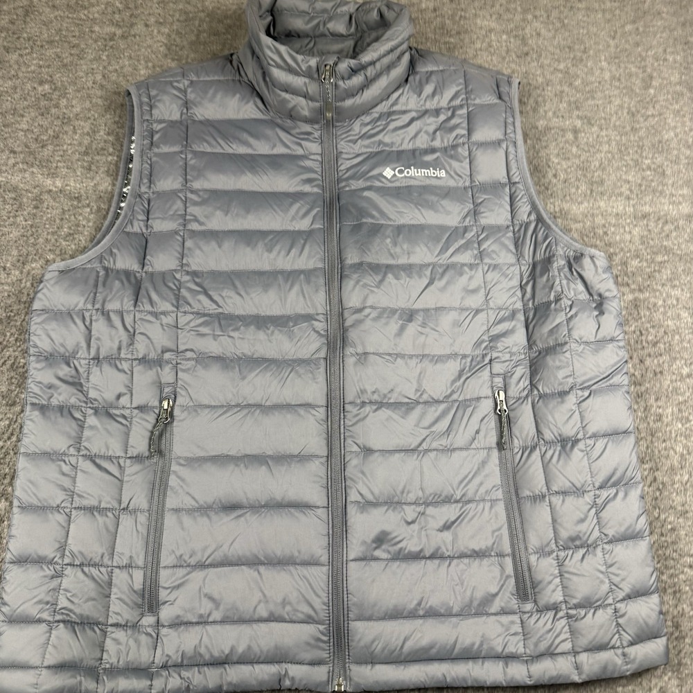 Columbia Down Vest Mens Large Gray TurboDown Omni-Heat Full Zip Down Puffy Hike